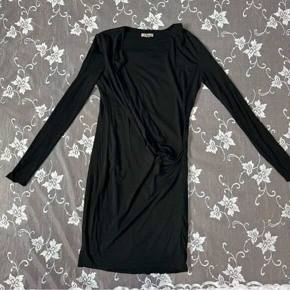 Helmut Lang Asymmetrical Drape Front Long Sleeve Dress in Black Sz Small - Picture 9 of 11